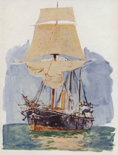 Een kanonneerboot bij zeiltraining door William Lionel Wyllie